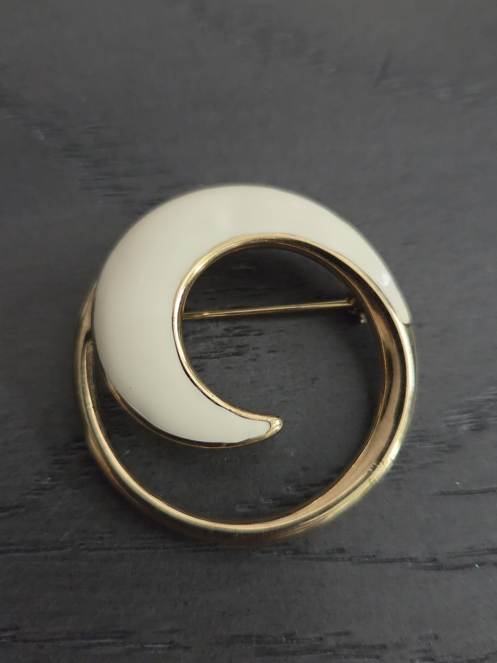 Gold and Cream Crescent Circle Brooch - Women's Jewelry